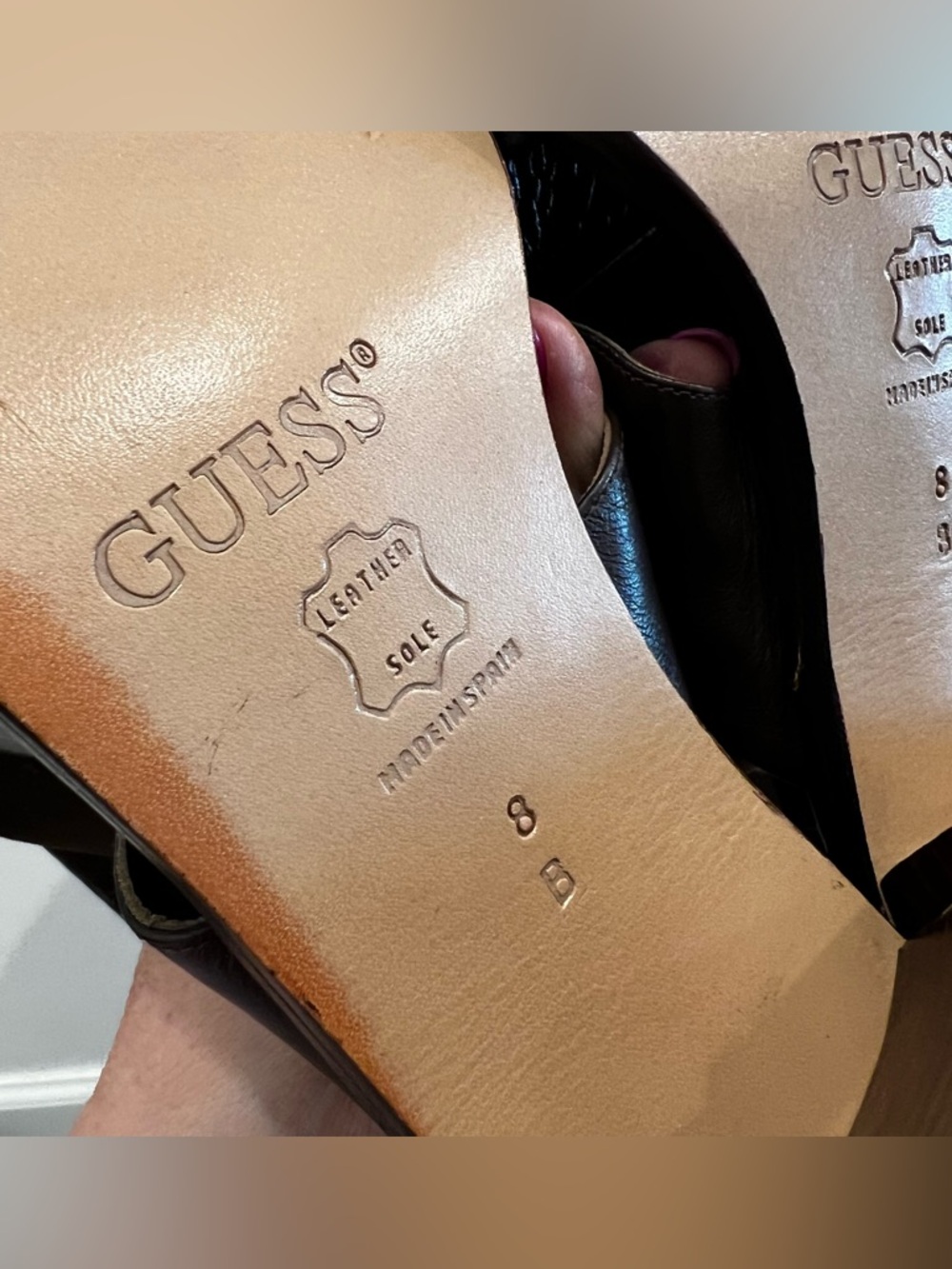 GUESS Dark Brown Genuine Leather Crisscross Block Heel Sandals size 7 - Picture 8 of 14